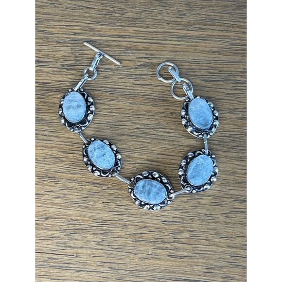 Sterling Silver 925 Grey Stone Toggle Bracelet 7.5" - Picture 1 of 4